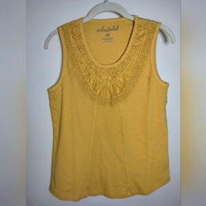 Carbon2Cobalt (Size M) Mustard Yellow Crochet Ribbed Texture Sleeveless Tank